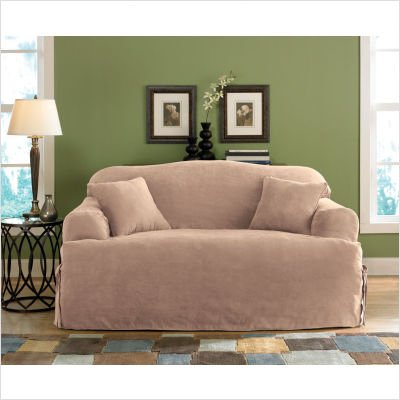 Soft Suede Sofa Slipcover (T- Cushion) Fabric: Smoke Blue