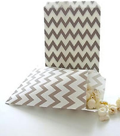 Heart Love 50 Pack Chevron Treat Craft Bags Favor Food Paper Bags Party Wedding Birthday Decoration (Silver Grey)