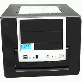 EV Black MATX Cube Case with Acrylic Side/Top Windows,12cm Blue