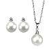 Orbital Diamond 14k White Gold White Cultured Pearl Pendant Necklace & Stud Earrings Set - Dahlia Classic Collection