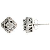 14k White Gold Square Stud Earrings, w/ 0.50 Carat Brilliant Cut & Invisible Set Diamonds, 5/16 in. (8mm)