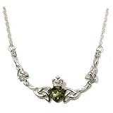 Certified Genuine Green Amber and Sterling Silver Celtic Claddagh Irish Necklace