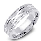 14K White Gold Contemporary Milgrain Faceted Wedding Band Ring