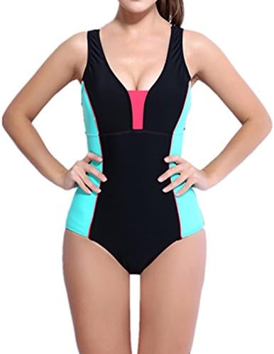 Fourcatz@Women's swimming costume one piece swimsuit Sports Swimsuit S100 (US 12-14, BLACK)