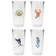 Colorful Caribbean Creatures 12 oz Slimline Insulated Beverage Tumbler Set, Clear (4 designs)
