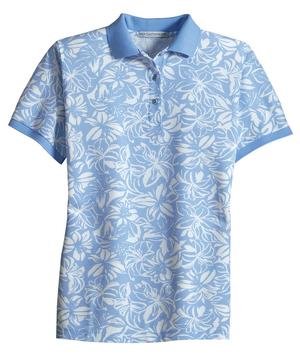 Port Authority - Ladies Silk Touch Hibiscus Print Sport Shirt Light Blue/Winter White-XXL