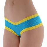 Low Rise Hipster Pantie Blue with Yellow Lace Trim S L or XL