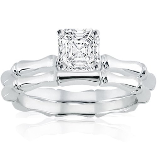 0.90 Ct Asscher Cut Solitaire Diamond Engagement Wedding Rings Set 14K VVS2-I EGL