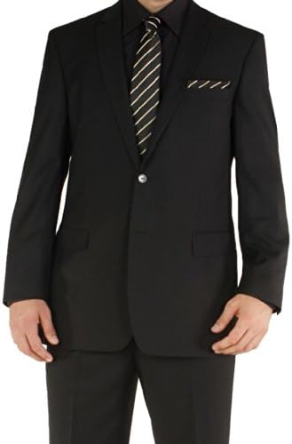 Angelo Rossi Men's Herringbone Pinstripe 2 Button Modern Fit Suit 44S Black
