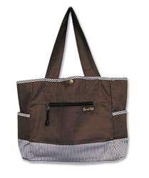 Trend Lab 100584 BROWN CANVAS BAG with Blue & Brown Stripe - TULIP TOTE