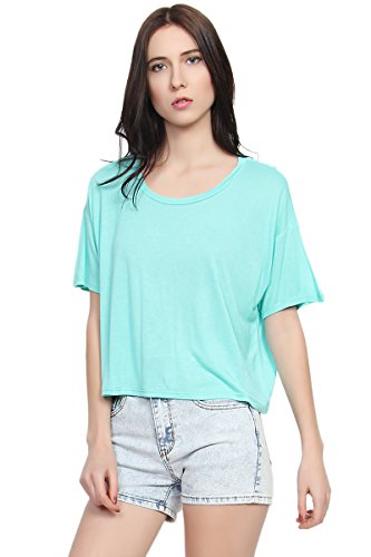 TheMogan Women's Slouchy Short Sleeve Loose Fit Crop Top Casual Fashion T-shirts