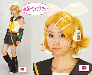 鏡音リン 衣装+ウィッグ インカム 8点セットMサイズ コスプレ VOCALOID