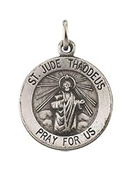 Saint Jude Round Pendant Necklace in Solid Sterling Silver Pray for Us Medal 14.75 MM