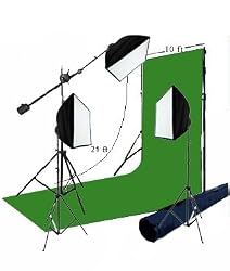Heavy Weave Chromakey Green Muslin Backdrop with a Stand, boom kit and 3000 Watts Continuous Light Kit with Softboxes