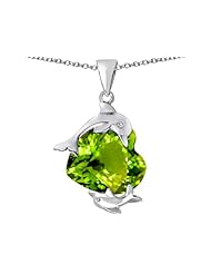 Original Star K (tm) Loving Mother and Child Dolphin Pendant with Heart Shape Simulated Peridot in 925 Sterling Silver