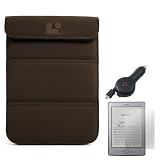 Smart Glove - Brown Premium Durable Leather Cover Sleeve Carrying Case can easily be converted to a stand For Amazon Kindle ( Wi-Fi 6 E Ink Display ) + Retractable Car Charger