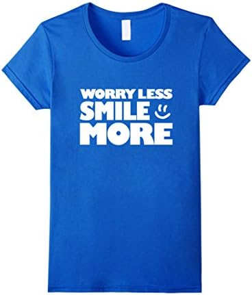 Women's Worry Less Smile More - Smiley Face T Shirt Small Royal Blue