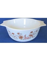 Single Detail Page Misc: Pyrex (1) One Quart Mixing Bowl - Peach Floral - Made in England - Pyrex