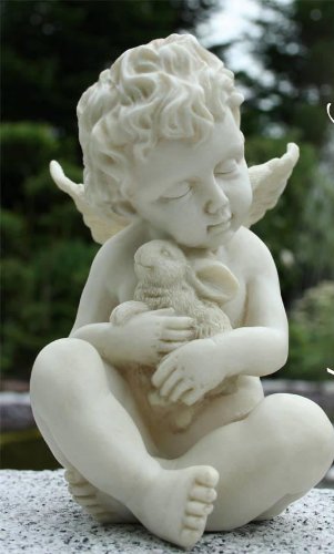 Childrens Toyshop  Garten & Freizeit : Angelos® Unser Engel "Zacharel" verschmust mit einem kleinen Häschen