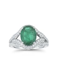 Designer 2.65ct Oval Cut Emerald 18k W Gold Ring