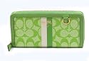 AUTHENTIC COACH HERITAGE SIGNATURE STRIPE ACCORDIAN ZIP WALLET 42380 (Green)