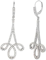 10K White Gold White Sapphire Flower Earrings Diamond Accent, 2 5/16 inches