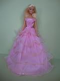 Pink Strapless Gown Gold Trim and Lots of Ruffles Made to Fit the Barbie Doll
