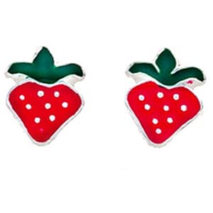 Treasure Box - Silver and Red Strawberry Earrings