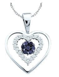 10KT White Gold 0.25 CTW Round Diamond Ladies Flower Set HEART Pendant