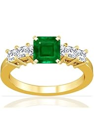 18K Yellow Gold Emerald Cut Emerald Ring With Sidestones