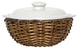 Woven Rattan Round Basket with White Ceramic Bean Pot 9 1/2"D x 4 1/4"H