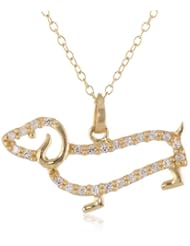 Goldtone Finish Silver Cubic Zirconia Dachshund Pendant Necklace, 18"