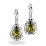Bling Jewelry Pave Clear CZ Olive Green Peridot Color Teardrop Dangle Earrings
