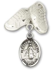 Sterling Silver Baby Badge with Blessed Karolina Kozkowna Charm and Baby Boots Pin
