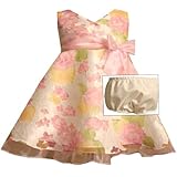 Size-6/9M BNJ-7474R 2-Piece IVORY PINK YELLOW BURNOUT FLORAL CROSSOVER BODICE Special Occasion Flower Girl Easter Party Dress,R07474 Bonnie Jean Baby/Infant 3M-9M