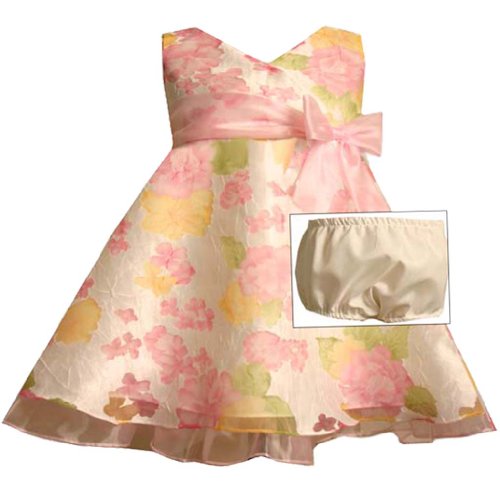 Bonnie Jean Baby/Infant 3M-9M 2-Piece IVORY PINK YELLOW BURNOUT FLORAL CROSSOVER BODICE Special Occasion Flower Girl Easter Party Dress