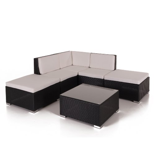 Polyrattan Gartenmöbel Ecksofa schwarz 6-teilig mit Auflagen Polyrattan Gartenmöbel Ecksofa schwarz 6-teilig mit Auflagen