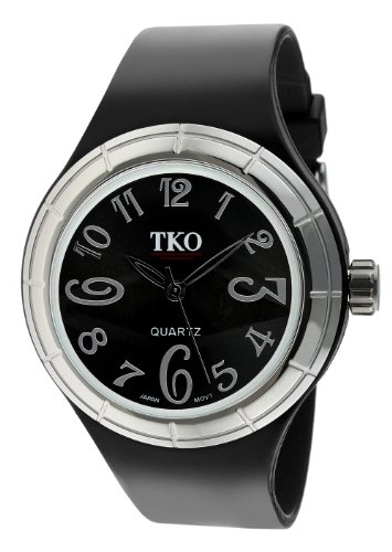 TKO ORLOGI Women's TK530-BS Black and White Collection All Rubber Black Glossy Watch