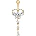 Clear Stone Butterly Dropper Navel Bar in 9 Carat Yellow Gold