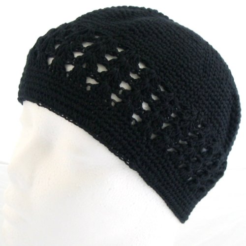 Knit Kufi Hat - Koopy Cap - Crochet Beanie (Black)