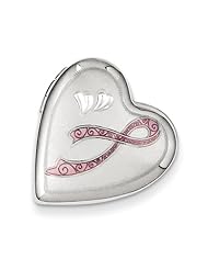 Sterling Silver Enamel Pink Ribbon 20mm Falling Heart Locket
