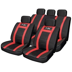 14pce Leather Look Universal Car Seat Covers - Black/Red