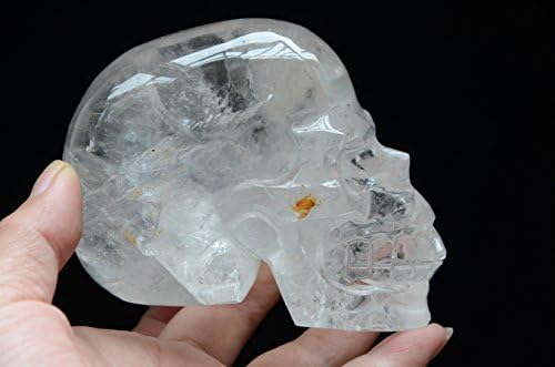 Tibet Himalayan High Altitude Natural Clear Crystal Quartz Collectible Skull Skeleton Realistic Carving Figurine Status 3.74 Inch 502 Grams Healing Reiki Spiritual