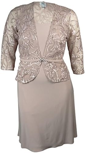 Patra Women's 2PC Soutache Jersey Dress Jacket Set (16, Champale)