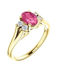 14K Yellow Gold 7.00x5.00mm Oval Cut Pink Tourmaline and Diamond Ring -- LIFETIME WARRANTY