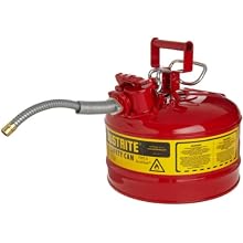 Justrite AccuFlow 7225120 Type II Galvanized Steel Safety Can with 5/8" Flexible Spout, 2.5 Gallons Capacity, Red