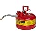 Justrite AccuFlow 7225120 Type II Galvanized Steel Safety Can with 5/8" Flexible Spout, 2.5 Gallons Capacity, Red