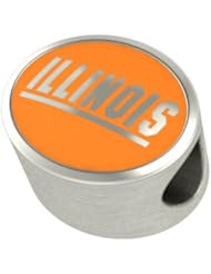 Illinois Fighting Illini College Bead Charm Fits Most European Style Bracelets Including Chamilia, Troll and More. High Quality Bead in Stock for Fast Shipping