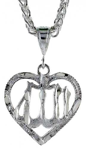 Sterling Silver Diamond Cut Allah Pendant 25 mm