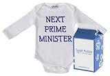 Spoilt Rotten - Next Prime Minister Long Sleeve Babygrows / Bodysuit Alternative Baby Clothes 100% Organic Sizes 0-6 months WHITE/BLACK + in funky Milk Carton